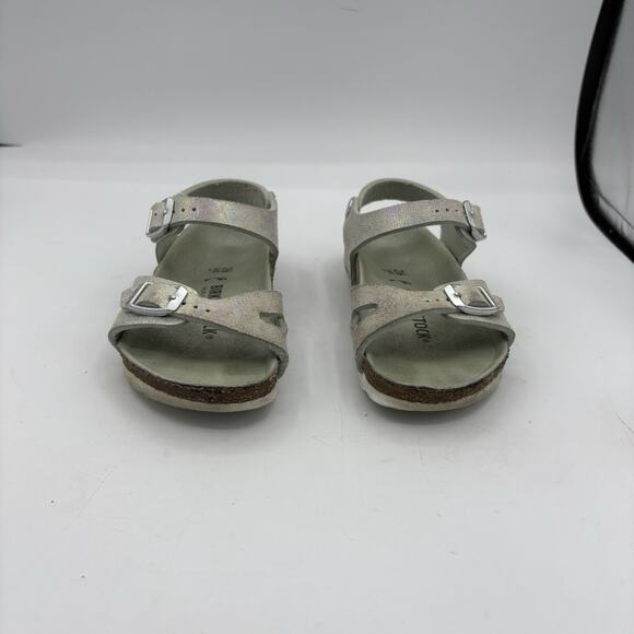 Birkenstock Sandals Girls Kids Size US 8 EU 26 Rio Silver Shiny Iridescent Spark - Picture 4 of 8